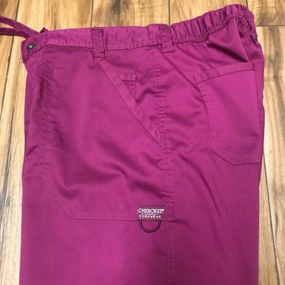 Cherokee Workwear Revolution Scrub Pants Maroon Wine - Picture 9 of 13
